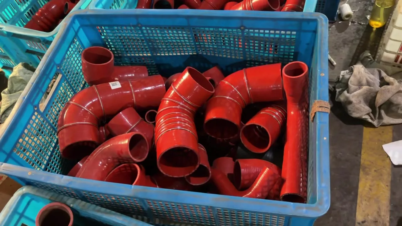 Red silicone hoses moulded in our factory